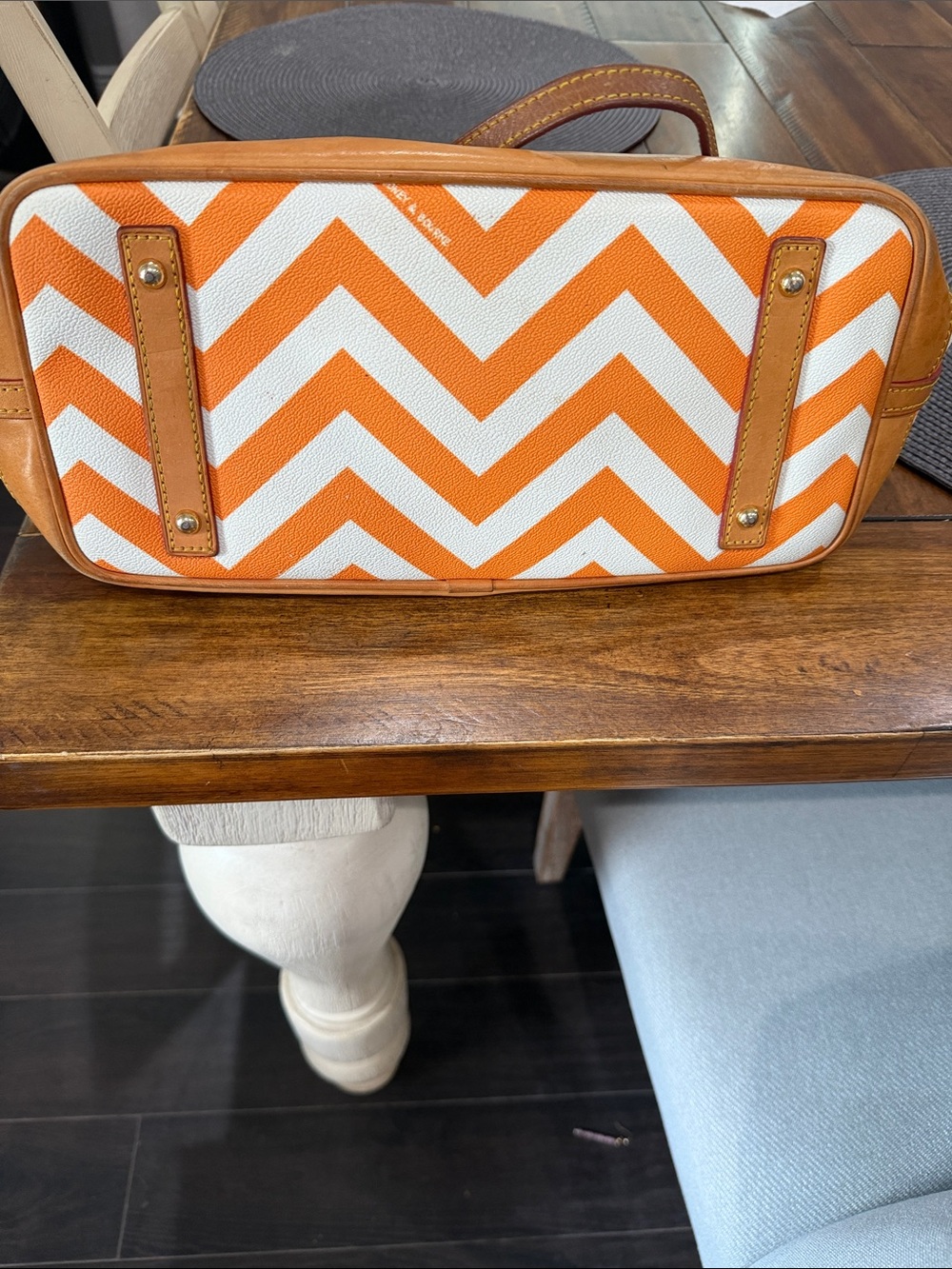 Dooney & Bourke Orange and White Chevron Tote - Picture 7 of 7